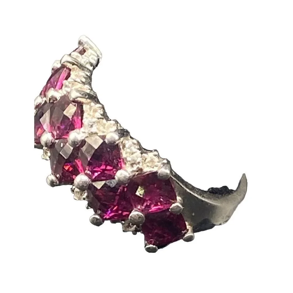 Michelle Albala sterling silver 925 cushion cut garnet and diamond ring tested s